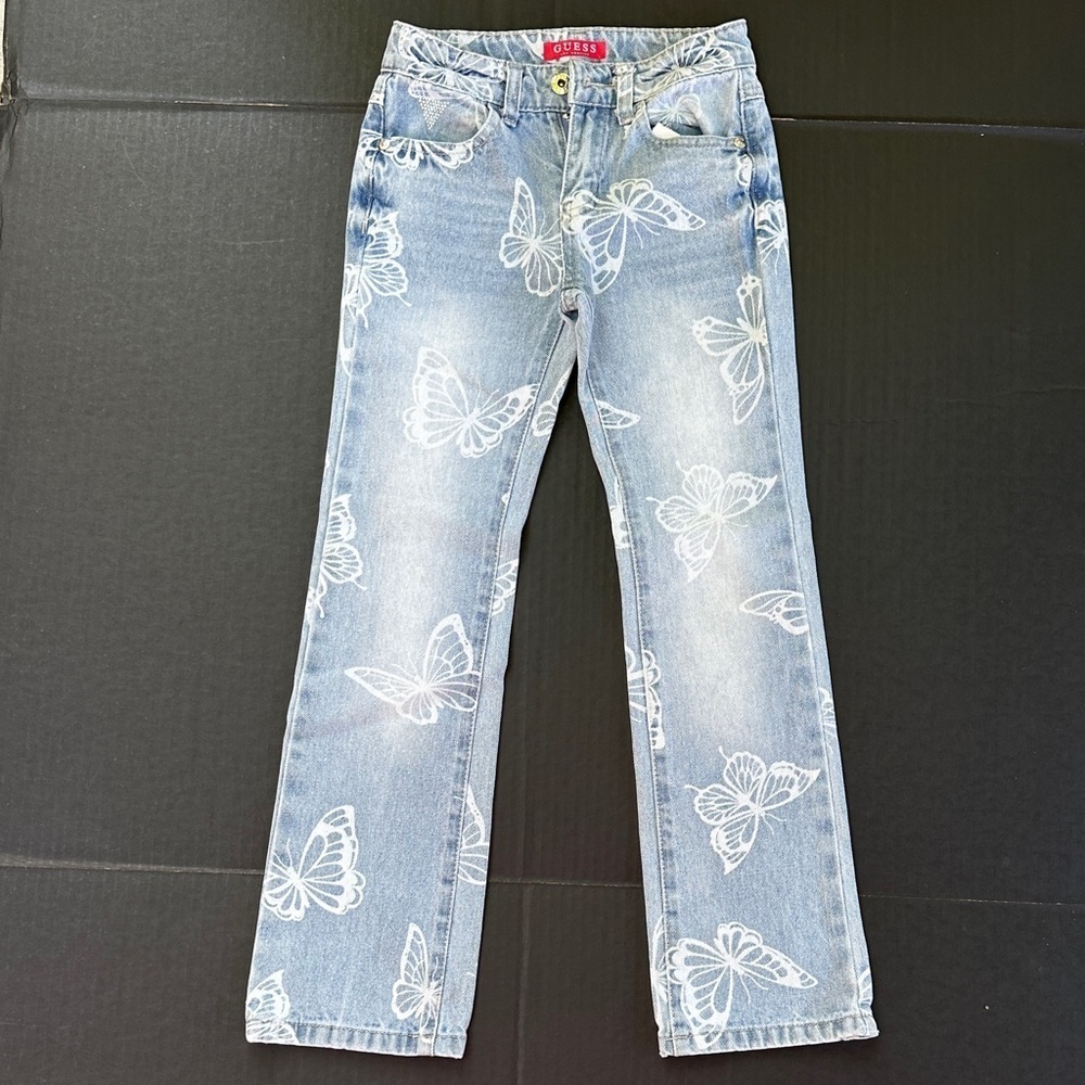 New Guess Denim Jeans with White Butterfly Design